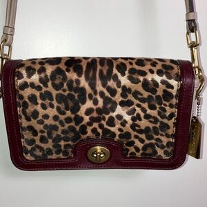 Coach Pony Hair leopard print Leather Trim Crossbody